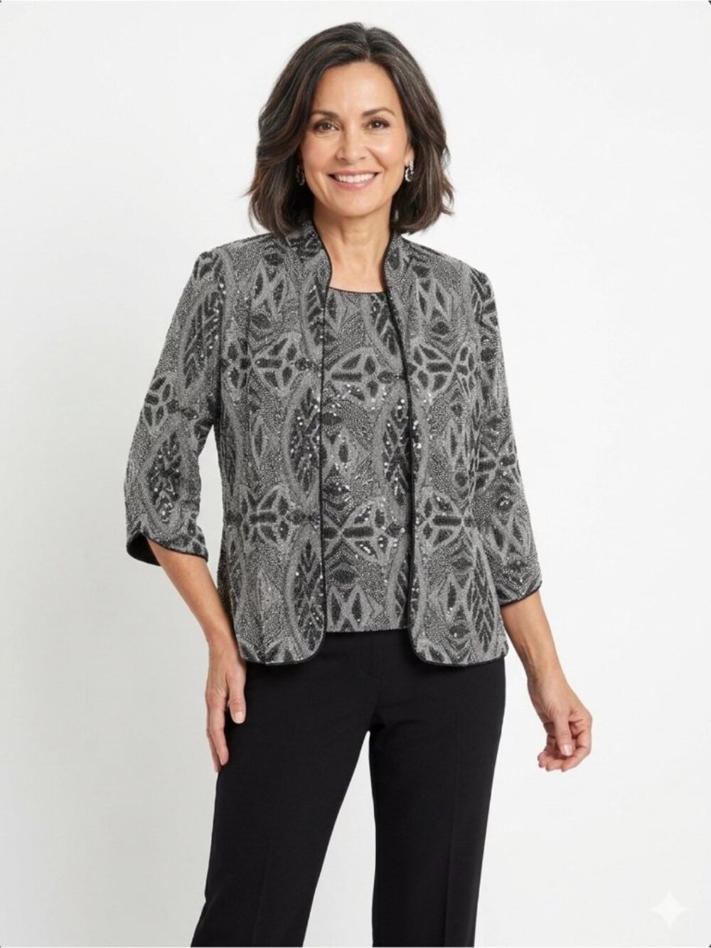 Maya Brooke geometric-print two-piece tank and open-front jacket set Size S NWT